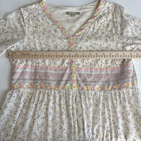 Avaasa Ivory Floral w/metallic A-line Flared Kurta Maxi Dress 3/4 Sleeves Sz L - Picture 5 of 10